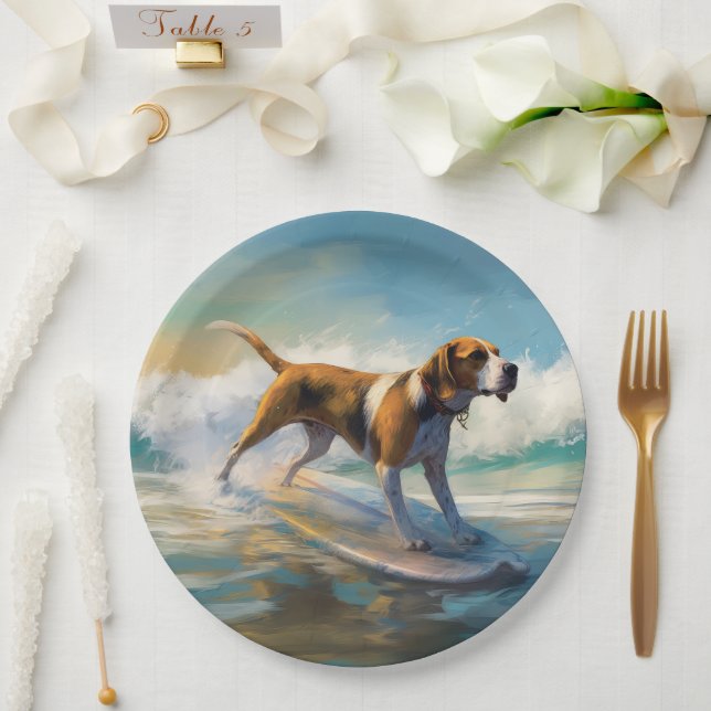 Assiettes En Carton American Engligh Foxhound Beach Surfing Paining (Mariage)