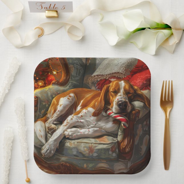 Assiettes En Carton American English Foxhound Chien Festif de Noël (Mariage)