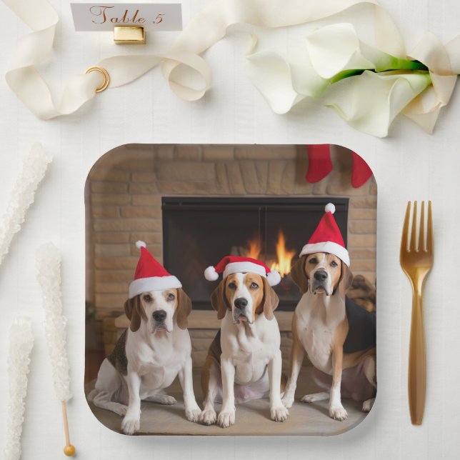 Assiettes En Carton American English Foxhound Freplace Noël (Mariage)