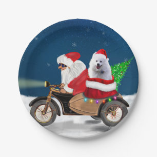 Assiettes En Carton American Eskimo Chien Noël Père Noël