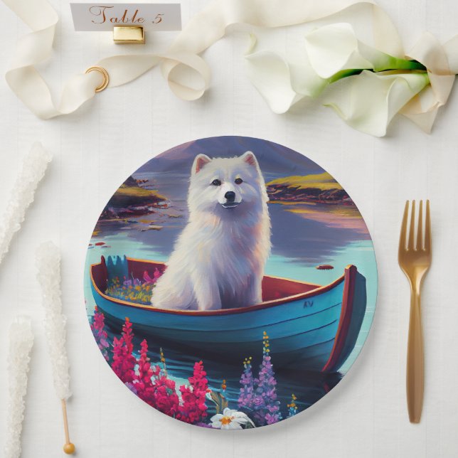 Assiettes En Carton American Eskimo Dog on Paddle : Une aventure Pitto (Mariage)
