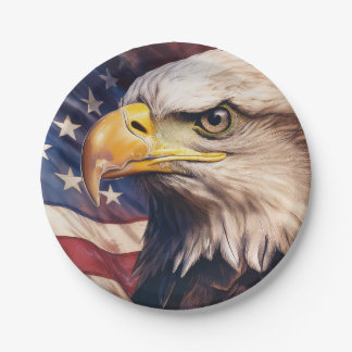 Assiettes En Carton American Flag with Bald Eagle Head