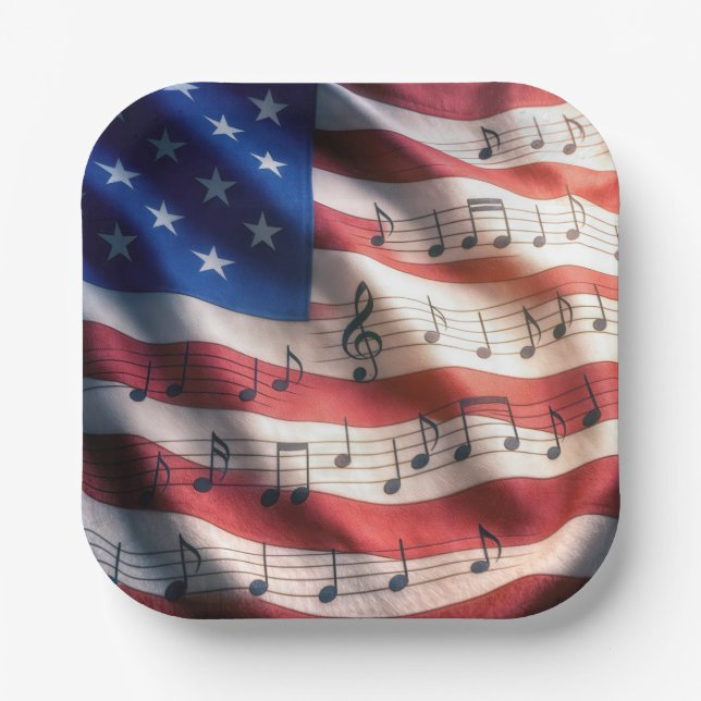 Assiettes En Carton American Flag With Musical Notes (Recto)