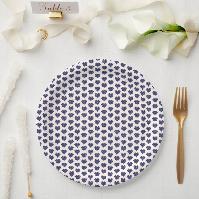 Assiettes En Carton American Stars and Stripes Hearts Patriotique (Mariage)