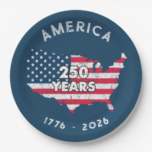 Assiettes En Carton Amérique 250 Ans 1776–2026 Drapeau Carte USA Patri