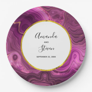 Assiettes En Carton Améthyste pourpre et Mariage d'agate Abstrait or