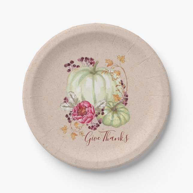 Assiettes En Carton Amical Thanksgiving Watercolor Citrouille (Devant)
