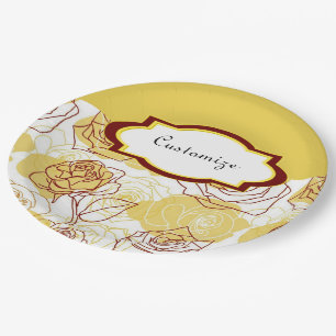 Assiettes En Carton Amitié & Joie Plaques en papier Roses Jaunes