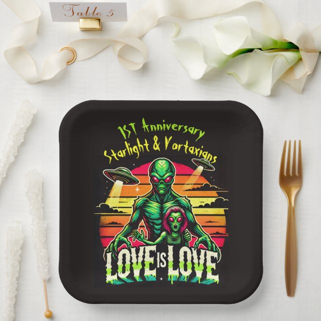 Assiettes En Carton Amour cosmique entre deux Aliens (Mariage)