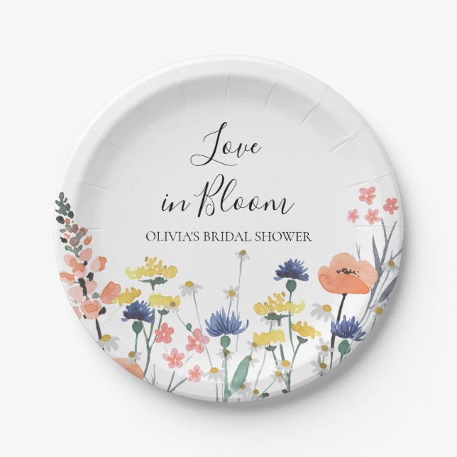 Assiettes En Carton Amour dans Bloom Fleur sauvage douche nuptiale (Devant)