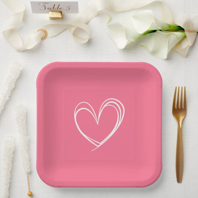 Assiettes En Carton Amour de la ligne de forme cardiaque   (Mariage)