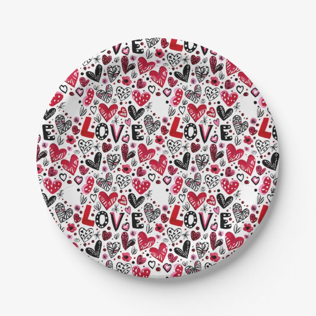 Assiettes En Carton Amour et coeurs doodart valentine (Devant)