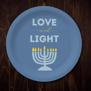 Assiettes En Carton "Amour et Lumière" Juif Menorah Blue Hanoukka