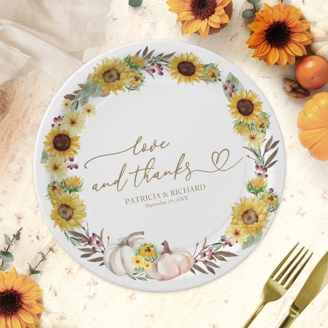 Assiettes En Carton Amour Et Merci Mariage Citrouille Sunflower (Créateur téléchargé)