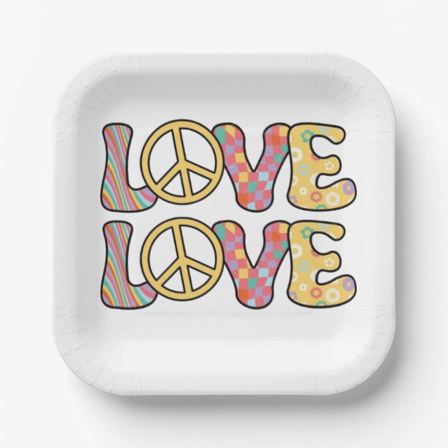 Assiettes En Carton Amour hippie rétro (Recto)