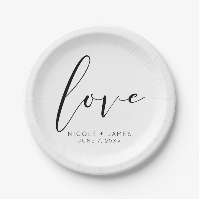 Assiettes En Carton Amour noir et blanc Mariage minimal moderne (Devant)