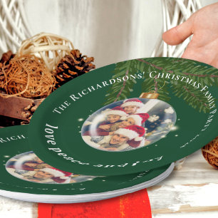 Assiettes En Carton Amour Paix Joie Fête de Noël Photo Forêt Verte
