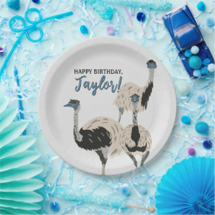 Assiettes En Carton Amoureux des oiseaux Emus Party personnalisée