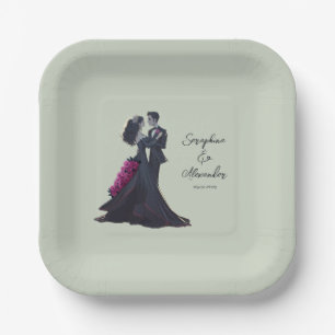 Assiettes En Carton Amoureux romantiques gothiques Mariage élégant
