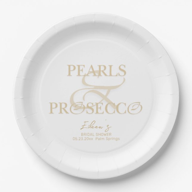 Assiettes En Carton Ampersand White Pearls & Prosecco Fête des mariées (Devant)