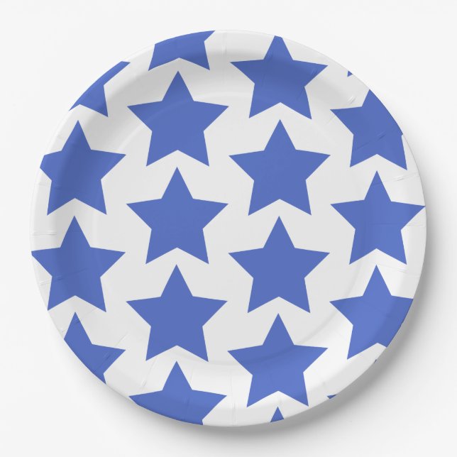 Assiettes En Carton Amusant, Big Navy Blue Stars Motif - Nautique (Devant)
