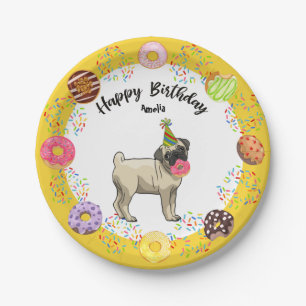 Assiettes En Carton Amusant chien de Carlin mignon Donuts fête d'anni