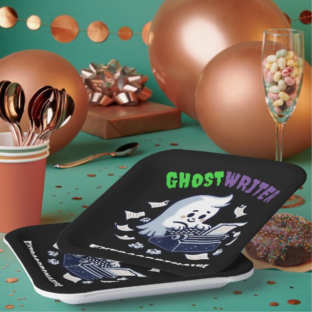 Assiettes En Carton Amusant Écrivain Ghost Extraordinaire Cute Ghost (Multi)
