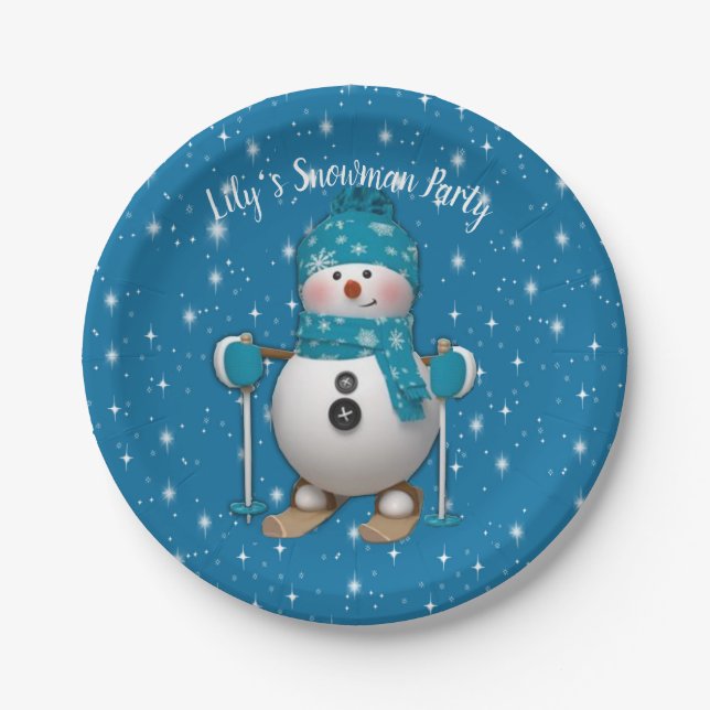 Assiettes En Carton Amusant Happy Ski Snowman (Devant)