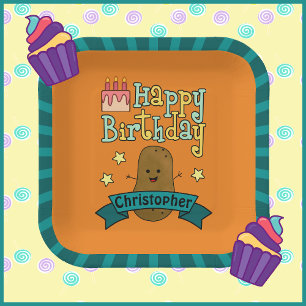 Assiettes En Carton Amusant Joyeux Anniversaire Pomme de terre personn