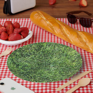 Assiettes En Carton Amusante herbe verte vraie texture photo motif pla