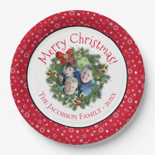 Assiettes En Carton Amusants Joyeux Noël Wreath Cadre photo Fête