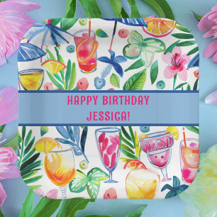 Assiettes En Carton Amusement coloré Aquarelle été Tropical Anniversai