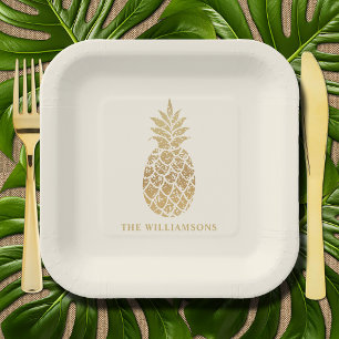 Assiettes En Carton Ananas Chic Gold