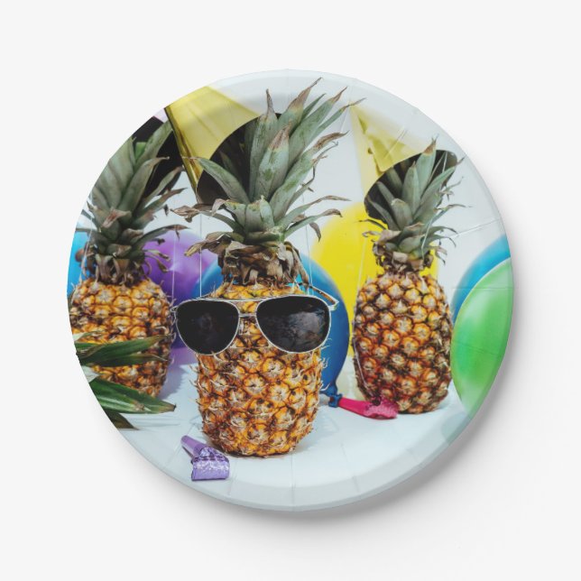 Assiettes En Carton Ananas frais avec des lunettes de soleil (Devant)