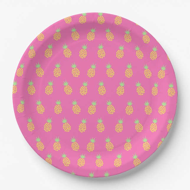 Assiettes En Carton Ananas mignonne fête d'été rose (Devant)