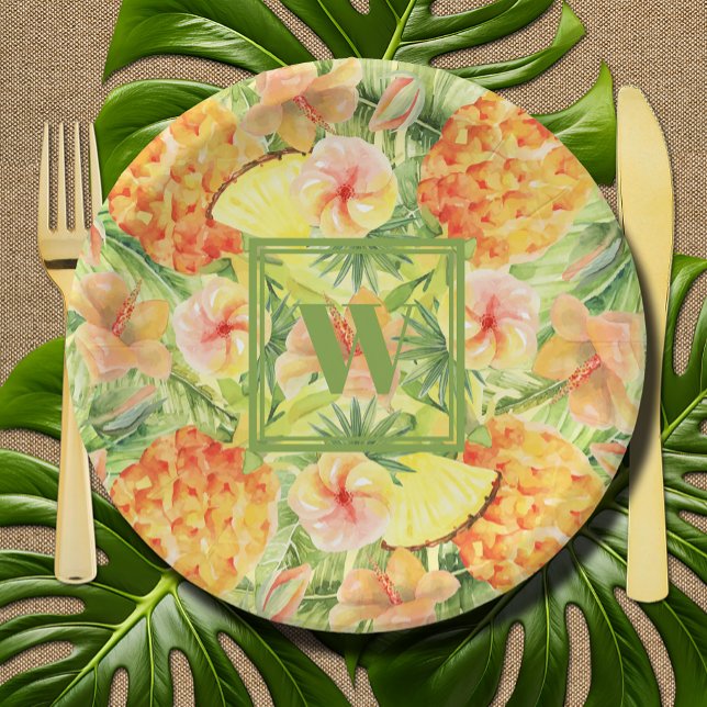 Assiettes En Carton Ananas Monogramme (Monogram Pineapples Paper Plates)
