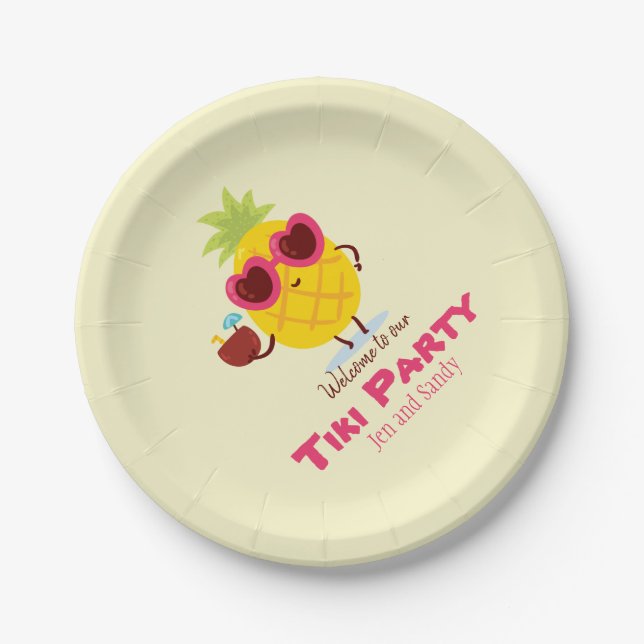 Assiettes En Carton Ananas Tiki Party Plaque en papier personnalisée L (Devant)