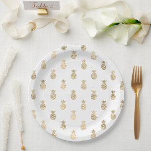 Assiettes En Carton Ananas Tropical Gold