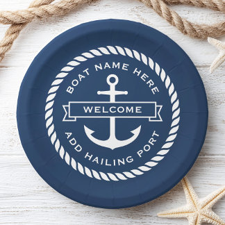 Assiettes En Carton Anchor and rope boat name hailing port welcome