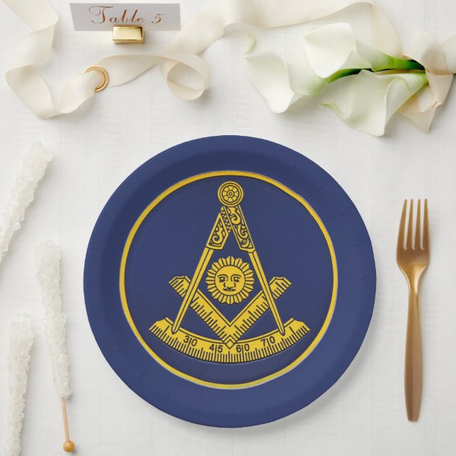 Assiettes En Carton Ancien Maître Freemason Carré et Compass Masonic (Mariage)