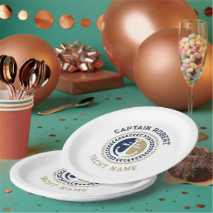Assiettes En Carton Ancrage de bateau nautique bleu et or