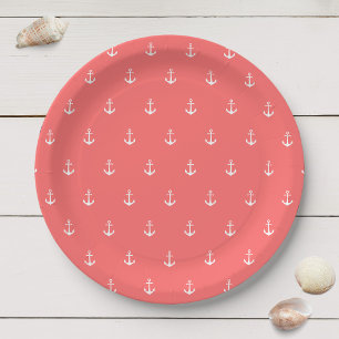 Assiettes En Carton Ancre blanche avec couleur Arrière - plan modifia