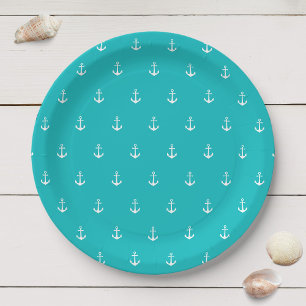 Assiettes En Carton Ancre blanche avec couleur Arrière - plan modifiab