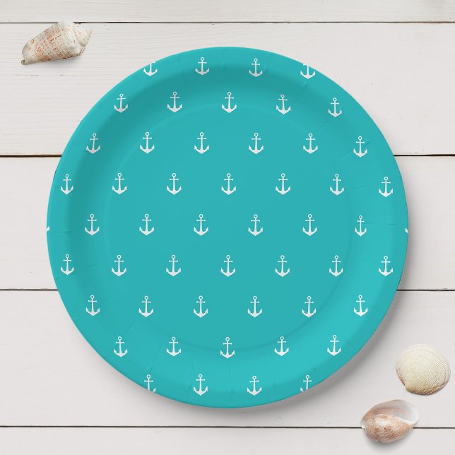 Assiettes En Carton Ancre blanche avec couleur Arrière - plan modifiab (Créateur téléchargé)
