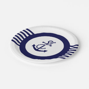 Assiettes En Carton Ancre Bleue Nautique Bateau Et Frappes