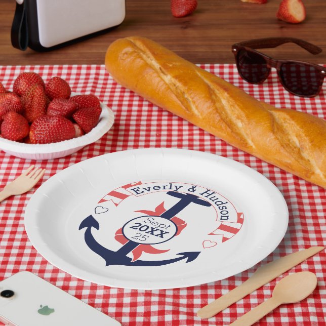 Assiettes En Carton Ancre Mariage de corail marine personnalisée (Pique-nique)