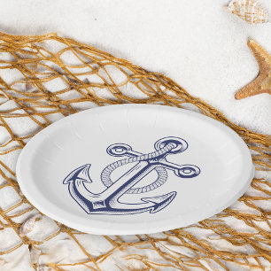 Assiettes En Carton Ancre marine nautique Blue Ship Mariage