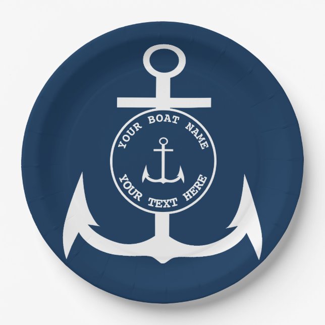 Assiettes En Carton Ancre nautique Custom Marine Blue 9" (Devant)