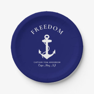 Assiettes En Carton Ancre nautique Marine Blue Nom de famille du capit