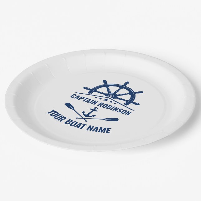 Assiettes En Carton Ancre nautique traversé Oars & Navires Roue Blanc (Angle)